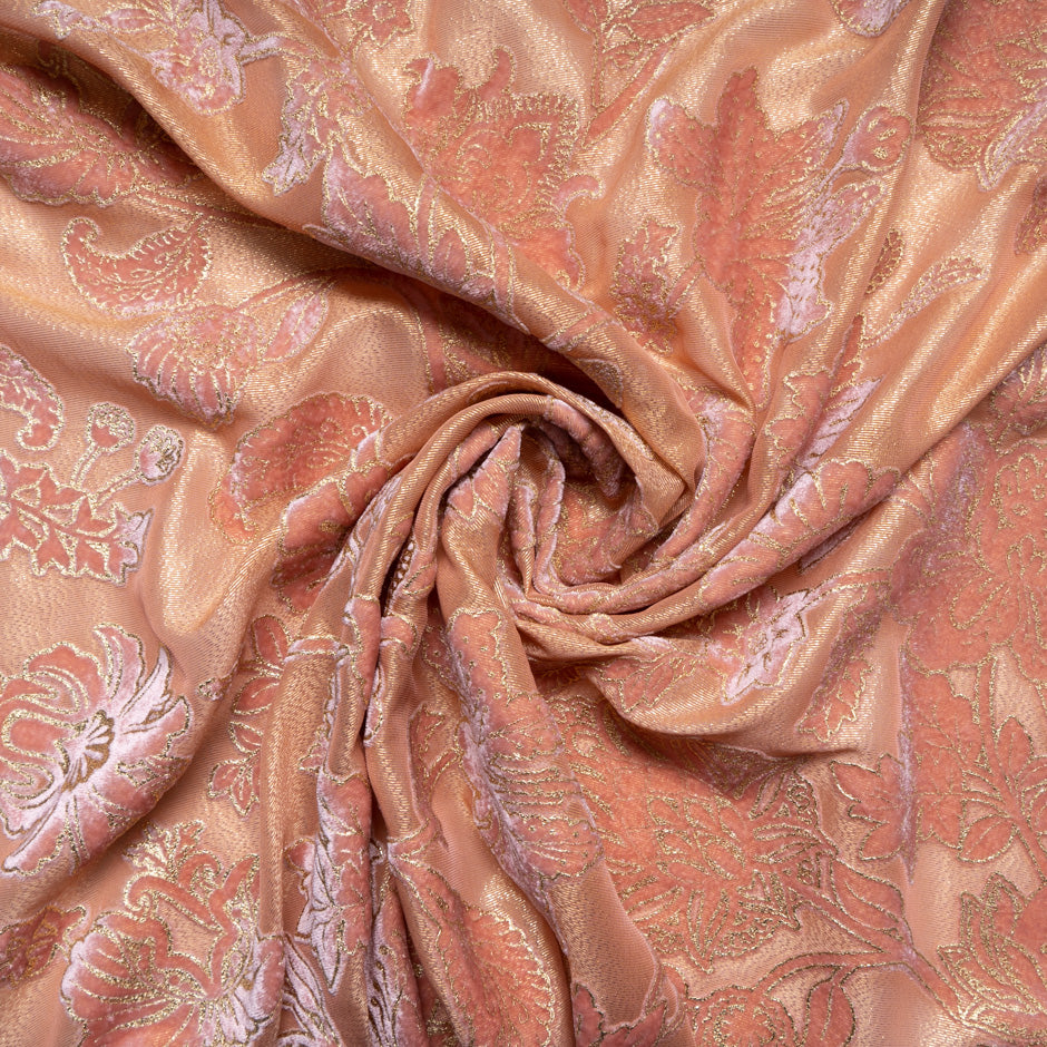 Gold Laminated Pink Floral Devoré Velvet