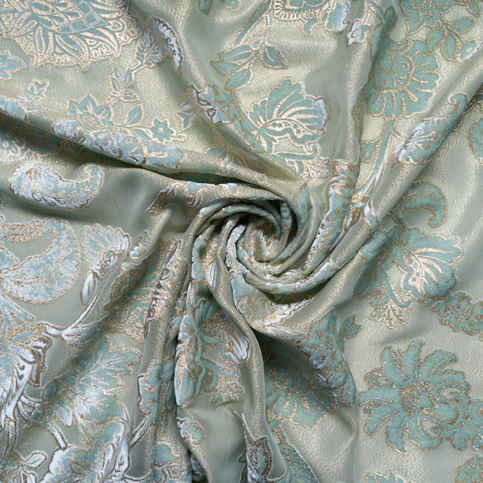 Blue & Gold Laminated Floral Devoré Velvet