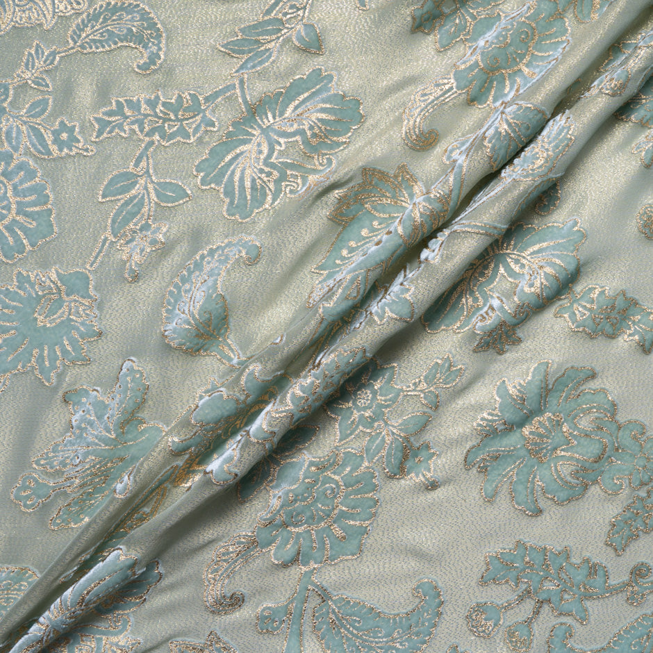 Blue & Gold Laminated Floral Devoré Velvet