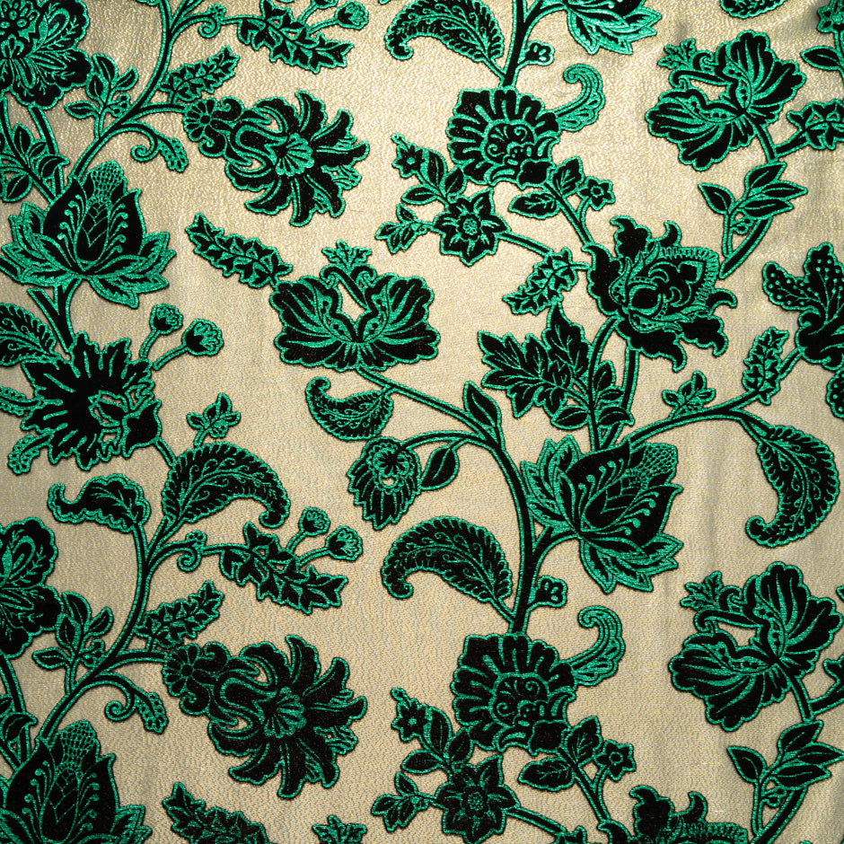 Metallic Green & Black Floral Devoré Velvet