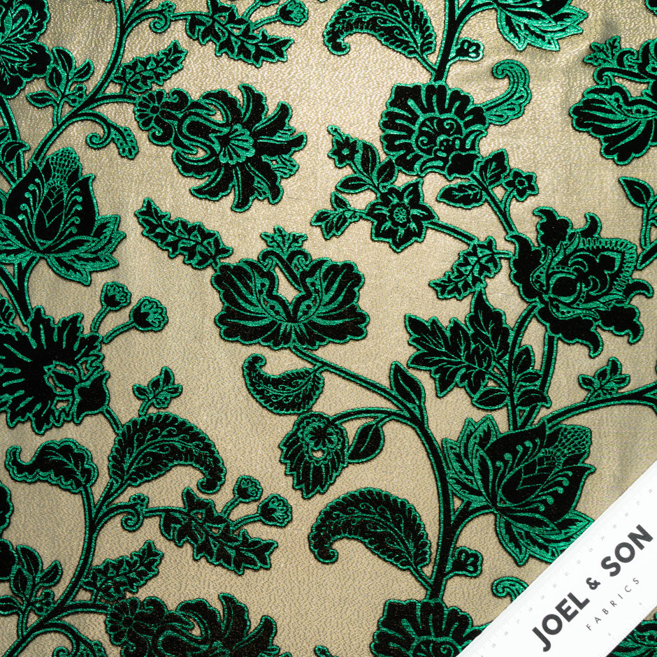 Metallic Green & Black Floral Devoré Velvet