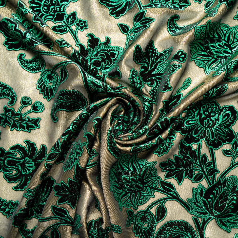 Metallic Green & Black Floral Devoré Velvet