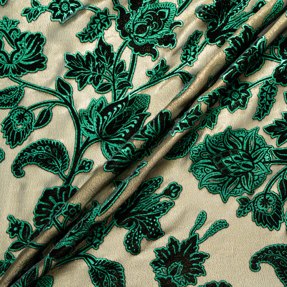 Metallic Green & Black Floral Devoré Velvet