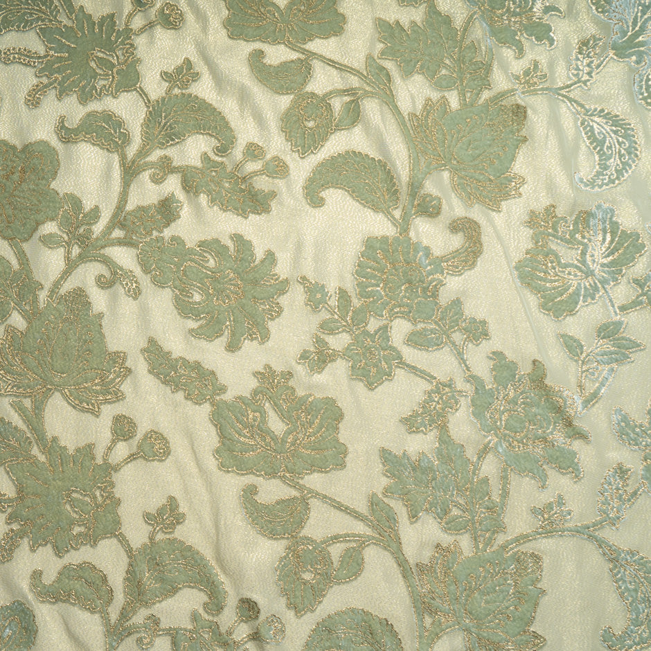 Green & Gold Laminated Floral Devoré Velvet
