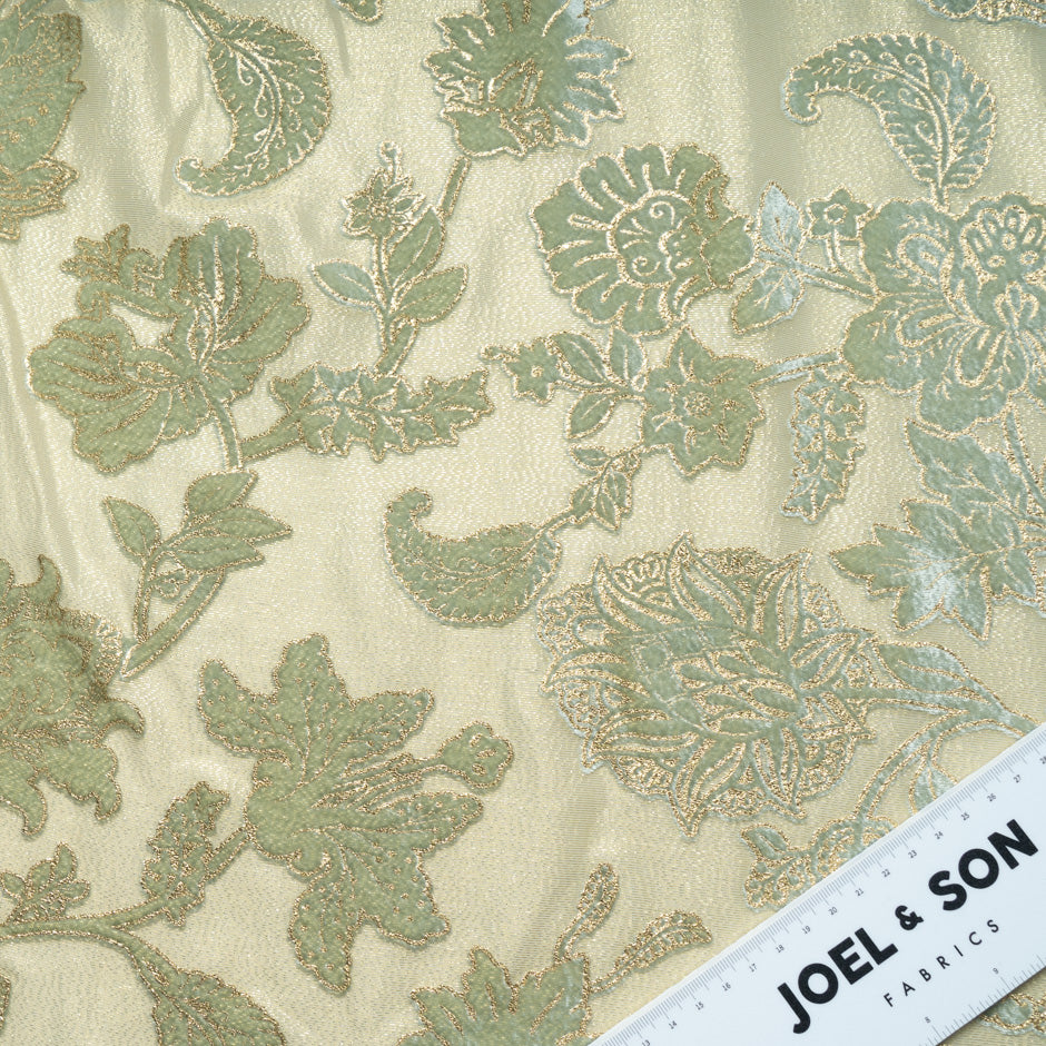 Green & Gold Laminated Floral Devoré Velvet
