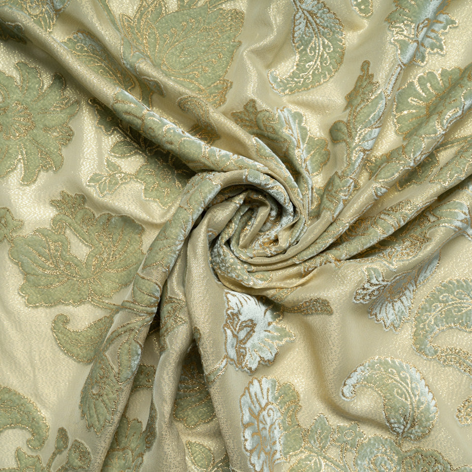 Green & Gold Laminated Floral Devoré Velvet