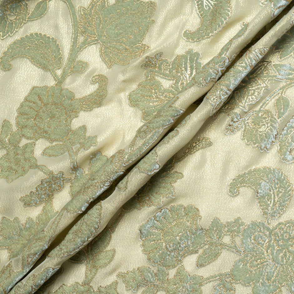 Green & Gold Laminated Floral Devoré Velvet