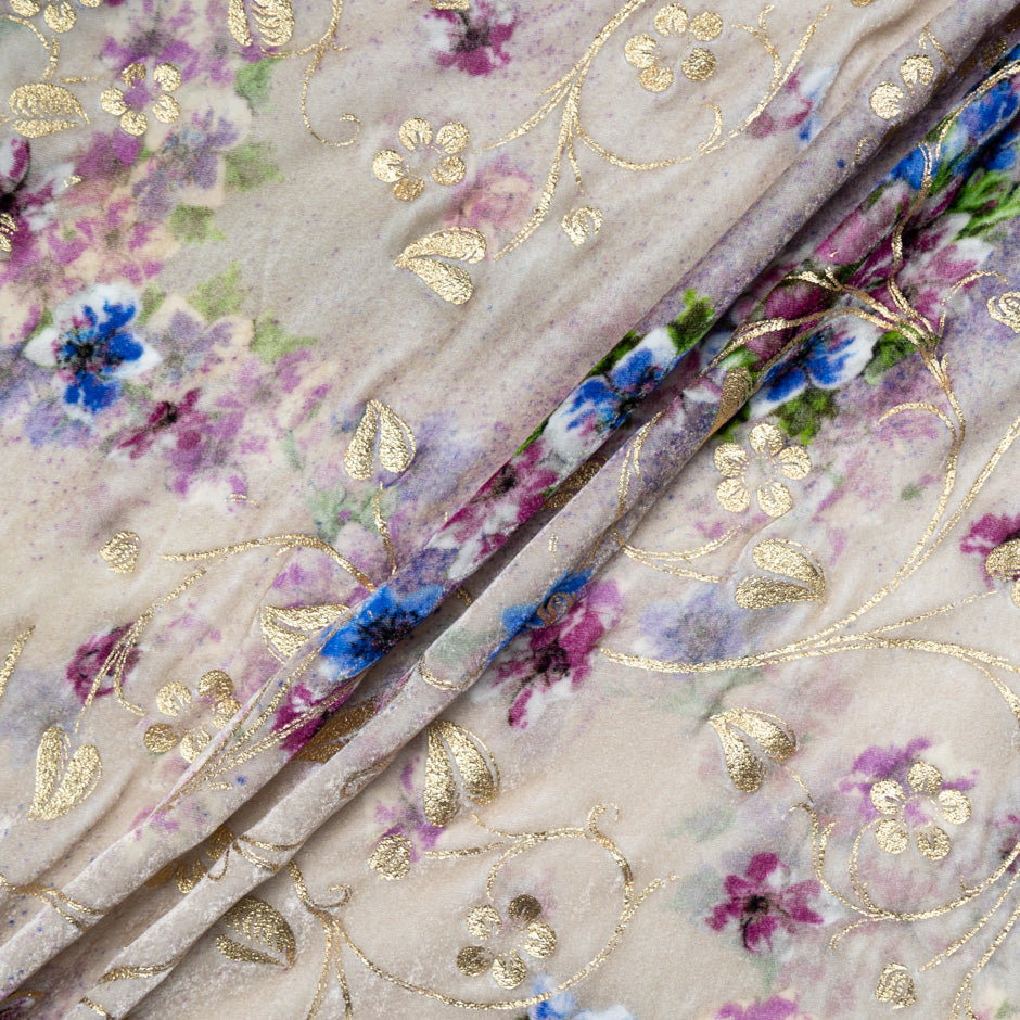 Multi Floral Printed & Laminated Devoré Velvet