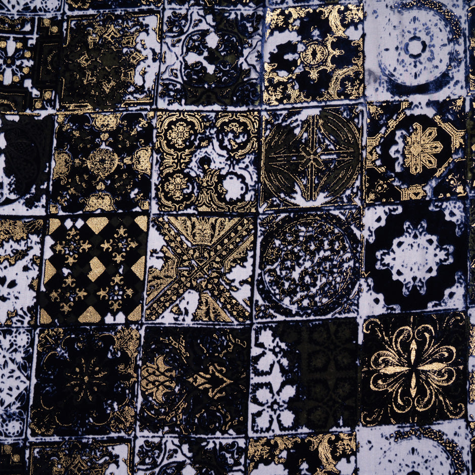 Black & Gold Metallic 'Tiles' Devoré Velvet