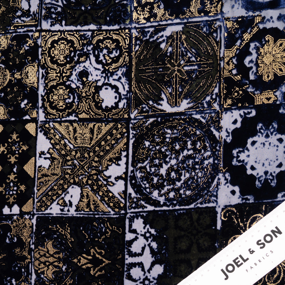 Black & Gold Metallic 'Tiles' Devoré Velvet