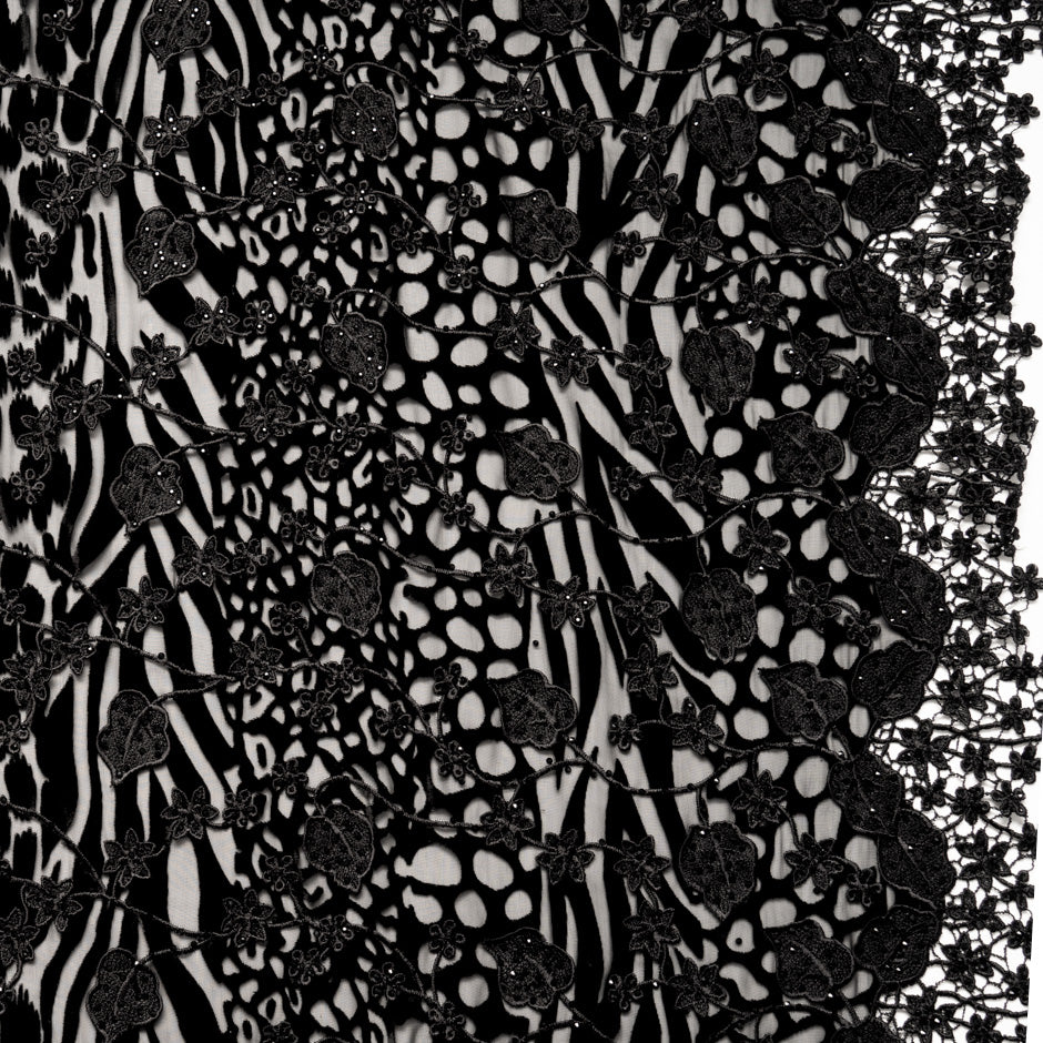 Black 'Animal' Devoré Velvet with Embroidery