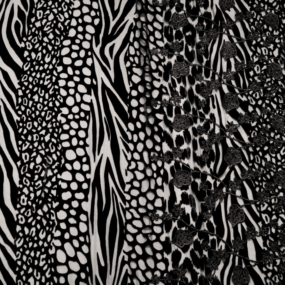 Black 'Animal' Devoré Velvet with Embroidery