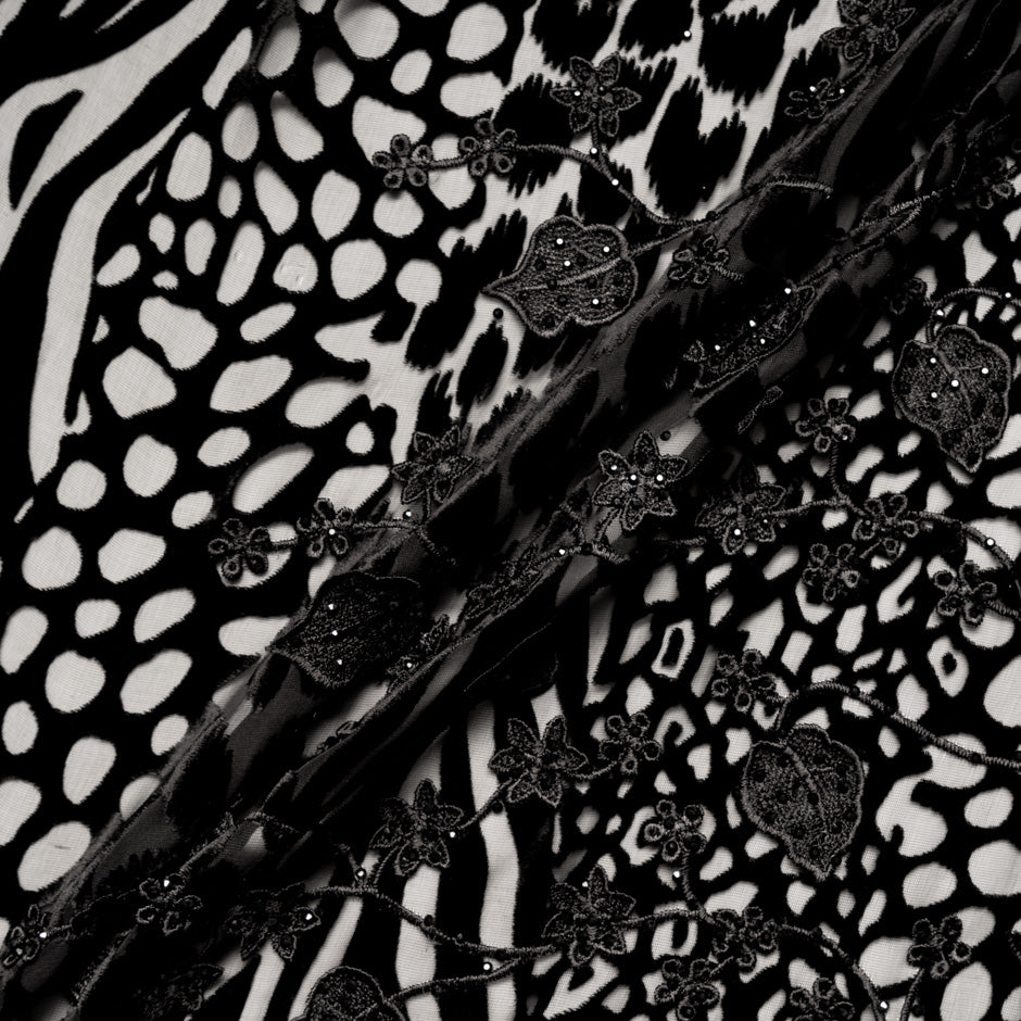 Black 'Animal' Devoré Velvet with Embroidery