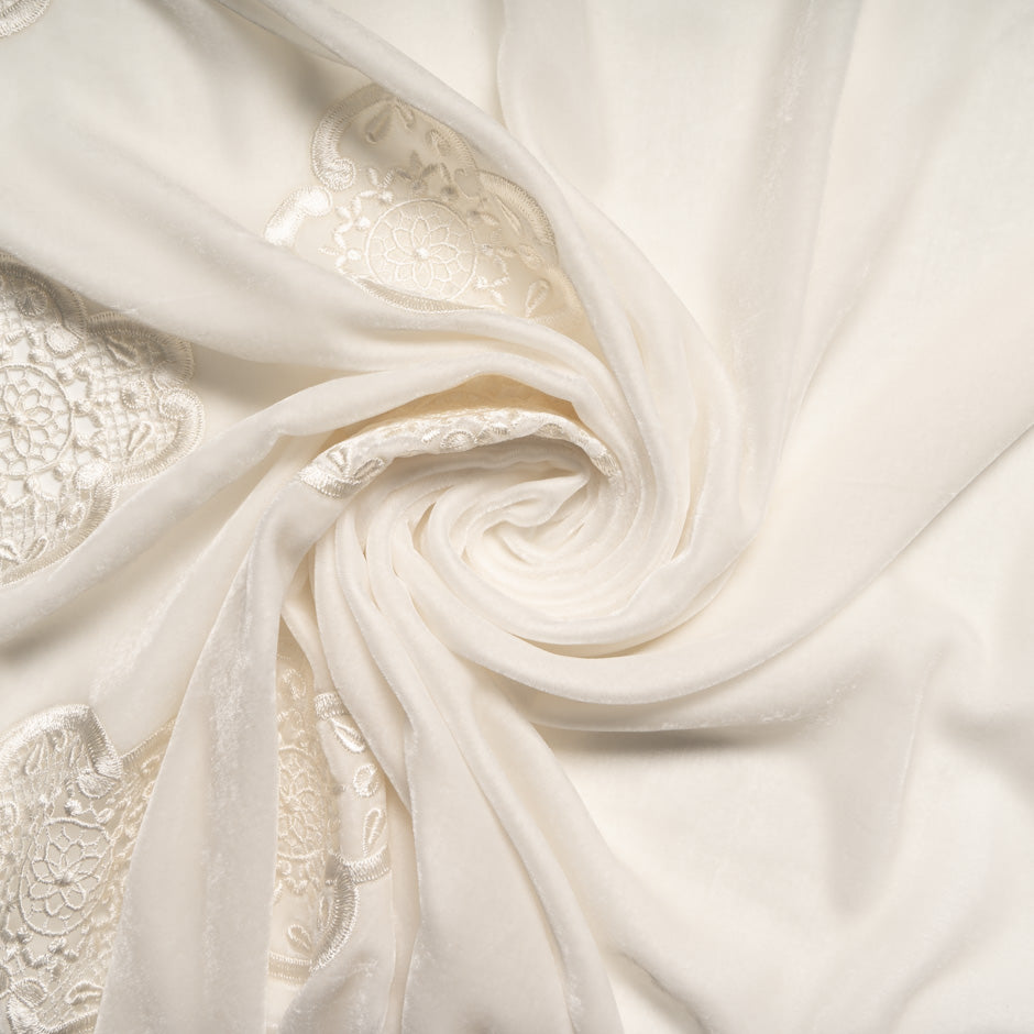 Ivory Floral Embroidered Velvet