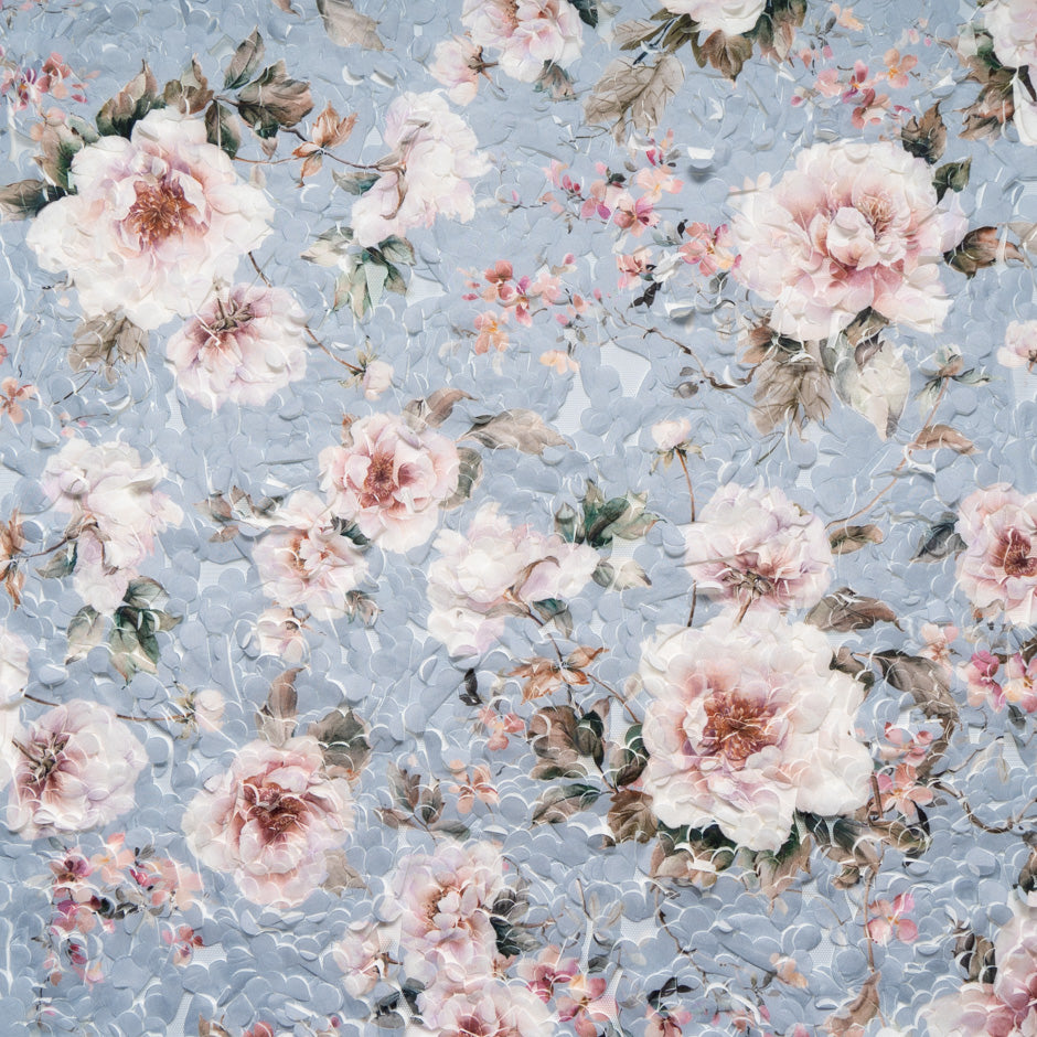 Printed 3D Floral Microfibre Embroidered Tulle