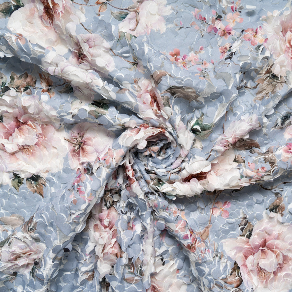 Printed 3D Floral Microfibre Embroidered Tulle