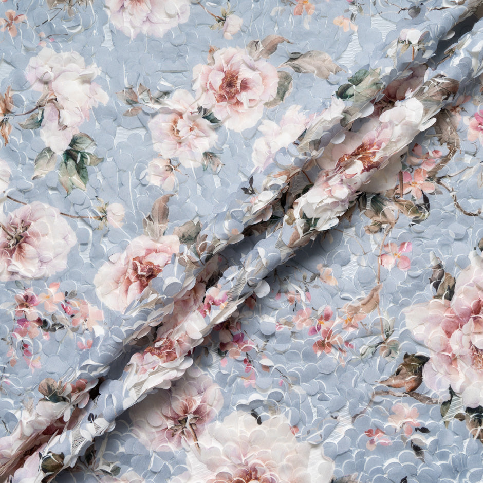 Printed 3D Floral Microfibre Embroidered Tulle