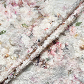 Pale Floral Printed 3D Microfibre Embroidered Tulle