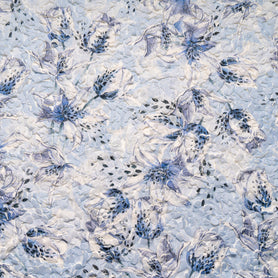 Blue Printed 3D Floral Microfibre Embroidered Tulle