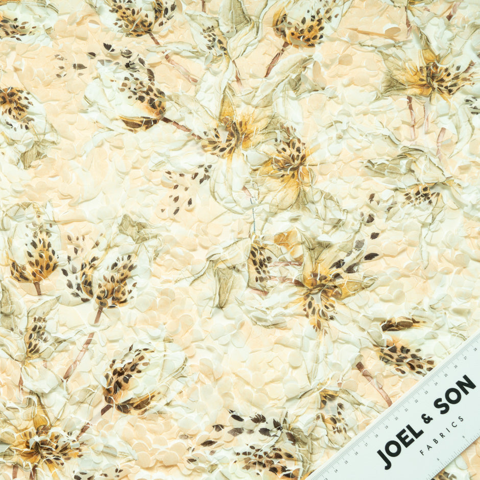 Yellow Floral Printed 3D Microfibre Embroidered Tulle