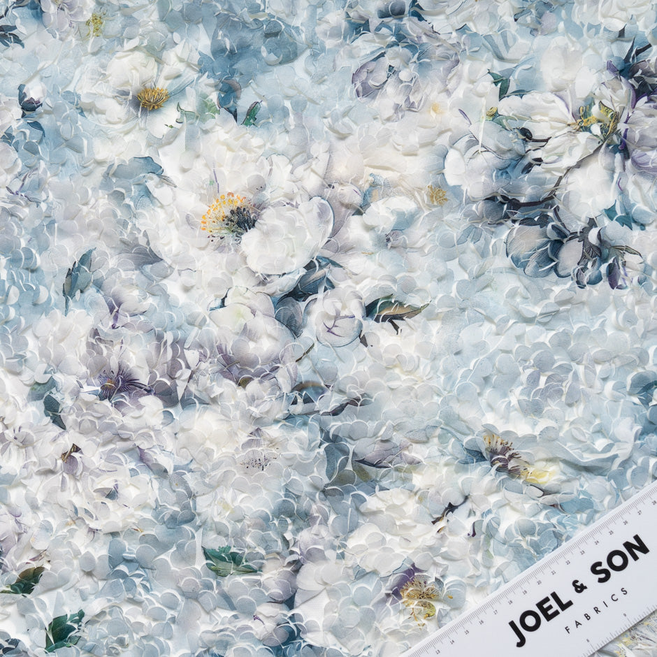 Floral Printed 3D Microfibre Embroidered Tulle