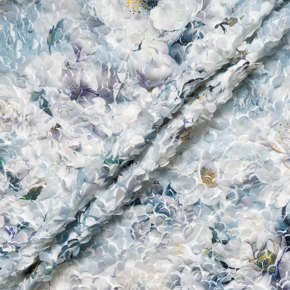 Floral Printed 3D Microfibre Embroidered Tulle