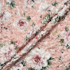 Floral Printed Pink 3D Microfibre Embroidered Tulle