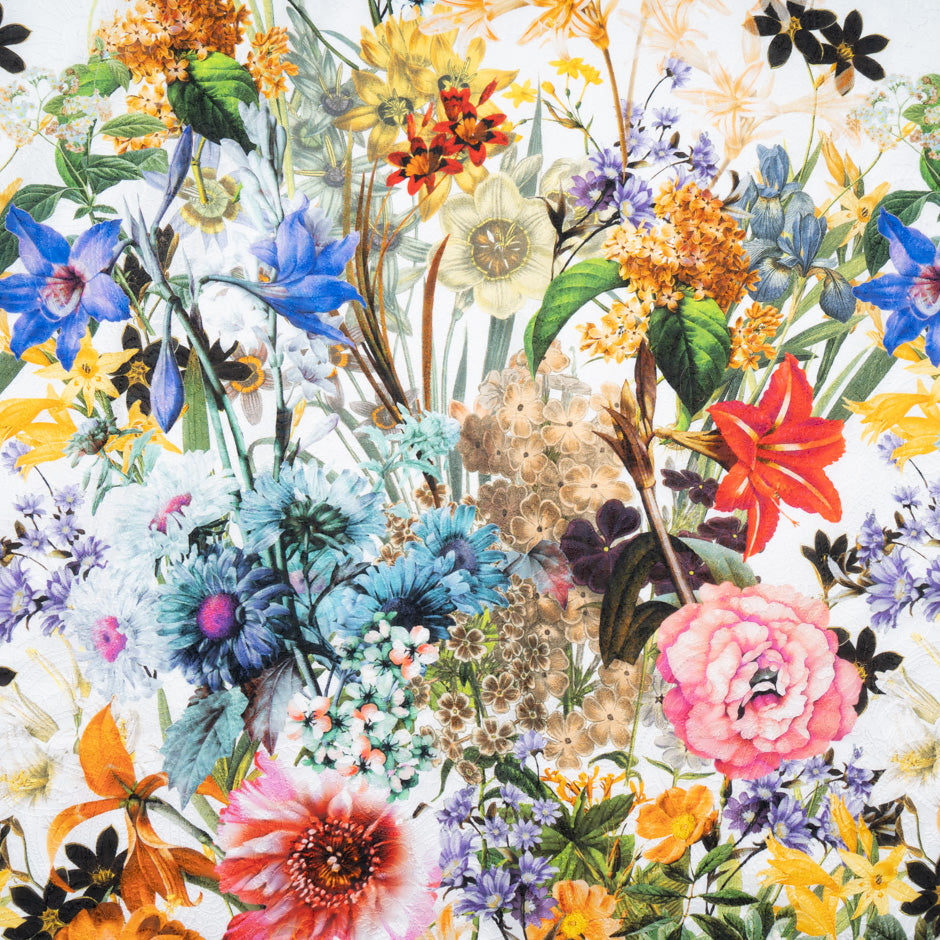 Vibrant Multi Floral Printed Embroidered White Cotton