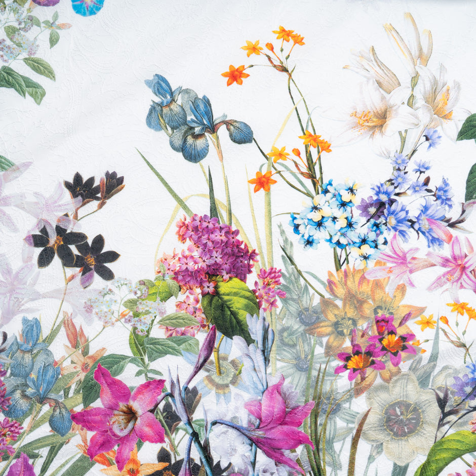 Multi Floral Printed Embroidered White Cotton