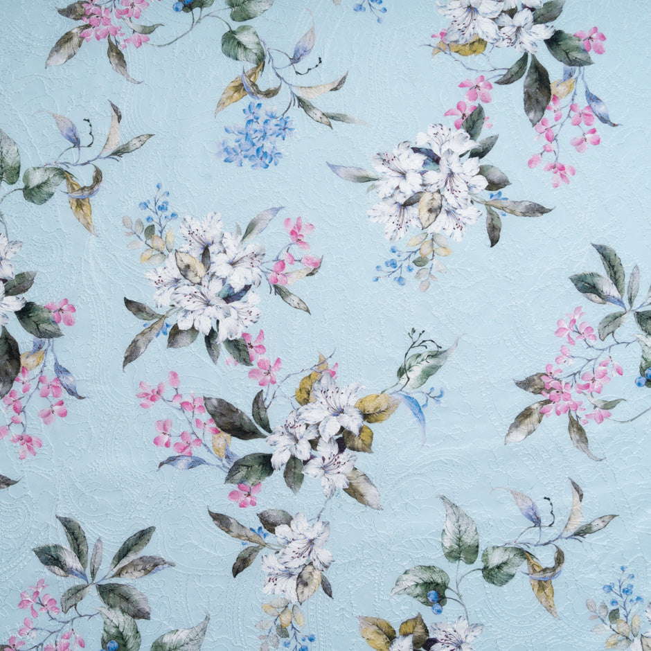 Floral Printed Baby Blue Embroidered Cotton