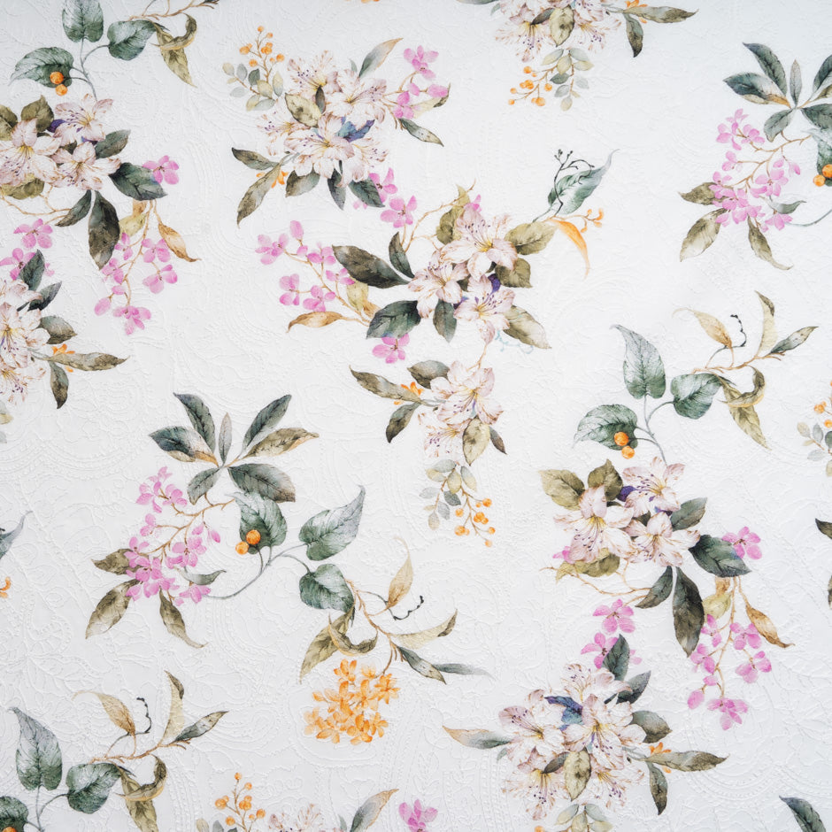 Floral Printed Baby White Embroidered Cotton