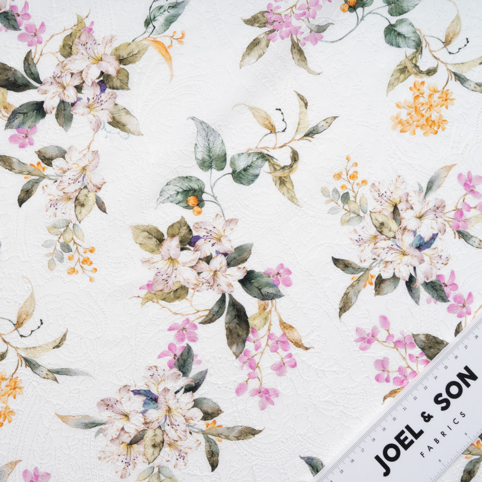 Floral Printed Baby White Embroidered Cotton