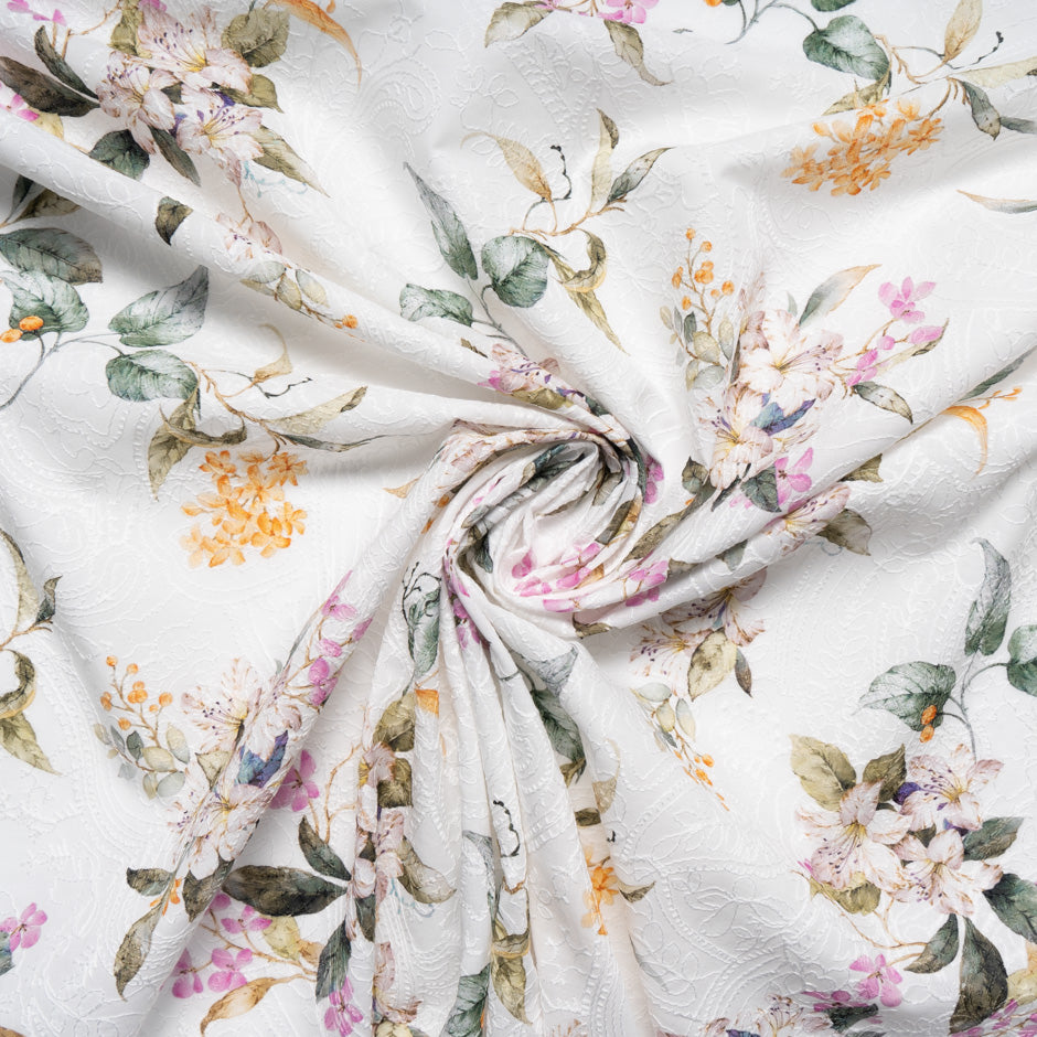 Floral Printed Baby White Embroidered Cotton