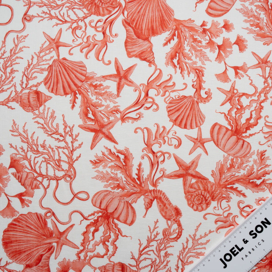 Coral Sea Themed Printed Pure Linen