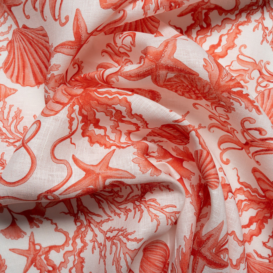 Coral Sea Themed Printed Pure Linen