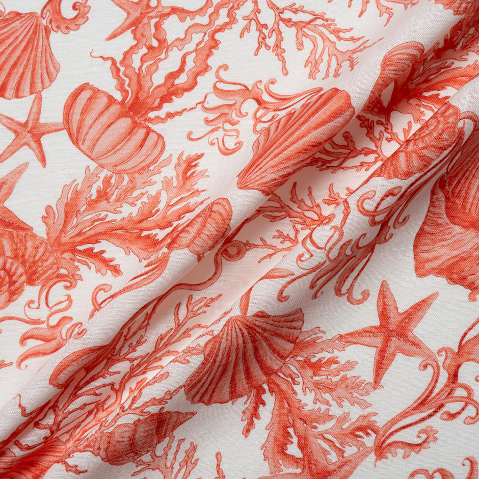 Coral Sea Themed Printed Pure Linen