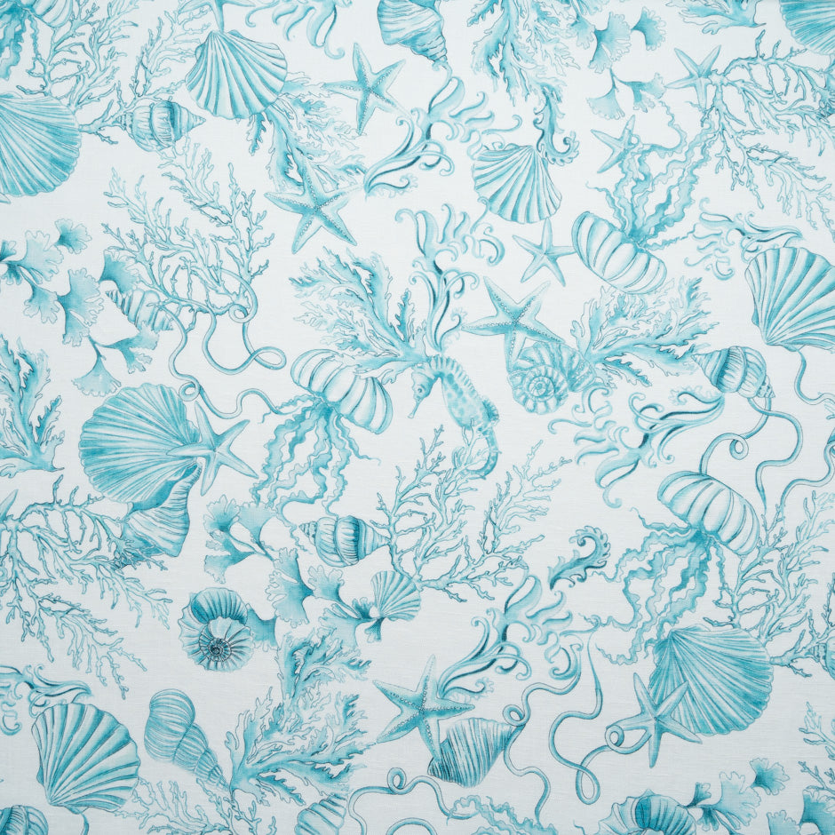 Turquoise Sea Themed Printed Pure Linen
