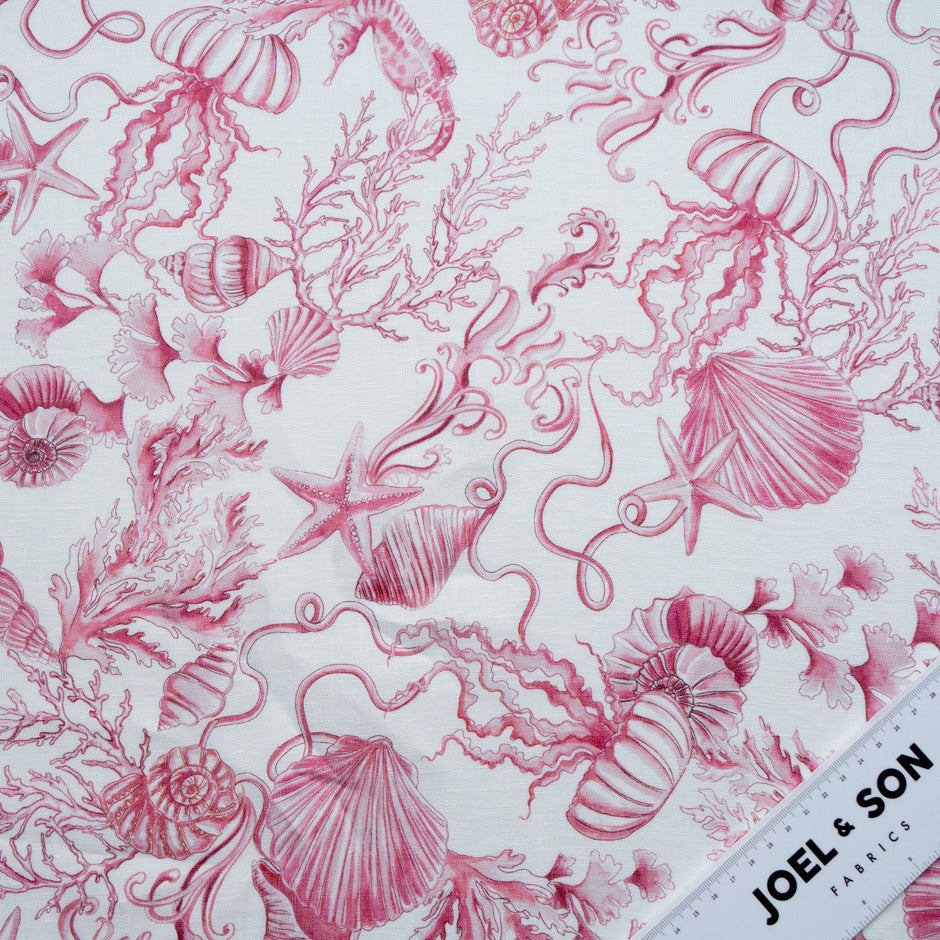 Pink Sea Themed Printed Pure Linen