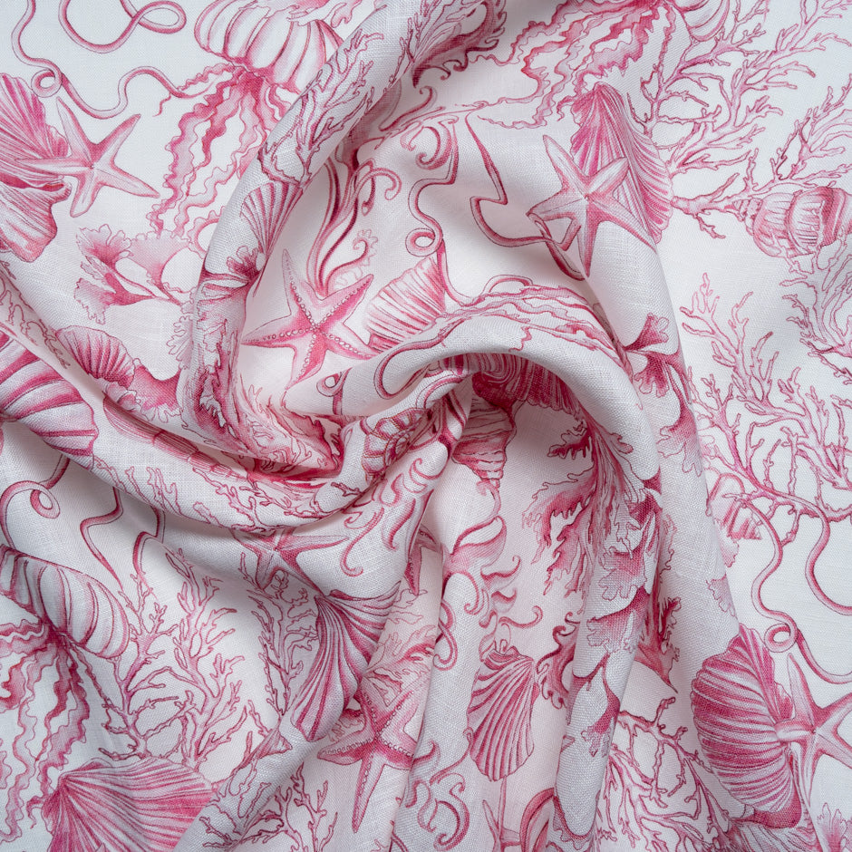 Pink Sea Themed Printed Pure Linen