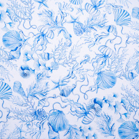 Blue Sea Themed Printed Pure Linen