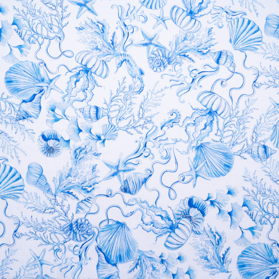 Blue Sea Themed Printed Pure Linen