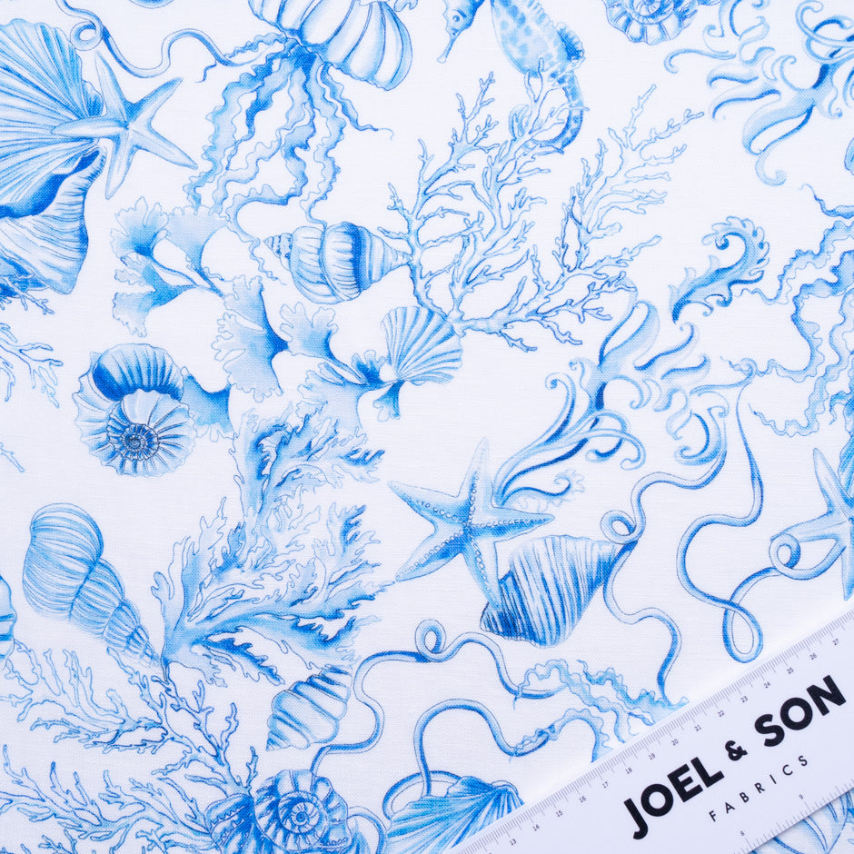 Blue Sea Themed Printed Pure Linen