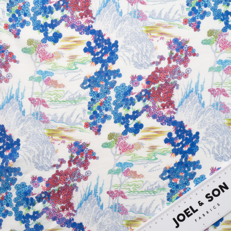 Pink & Blue Floral Printed Pure Linen
