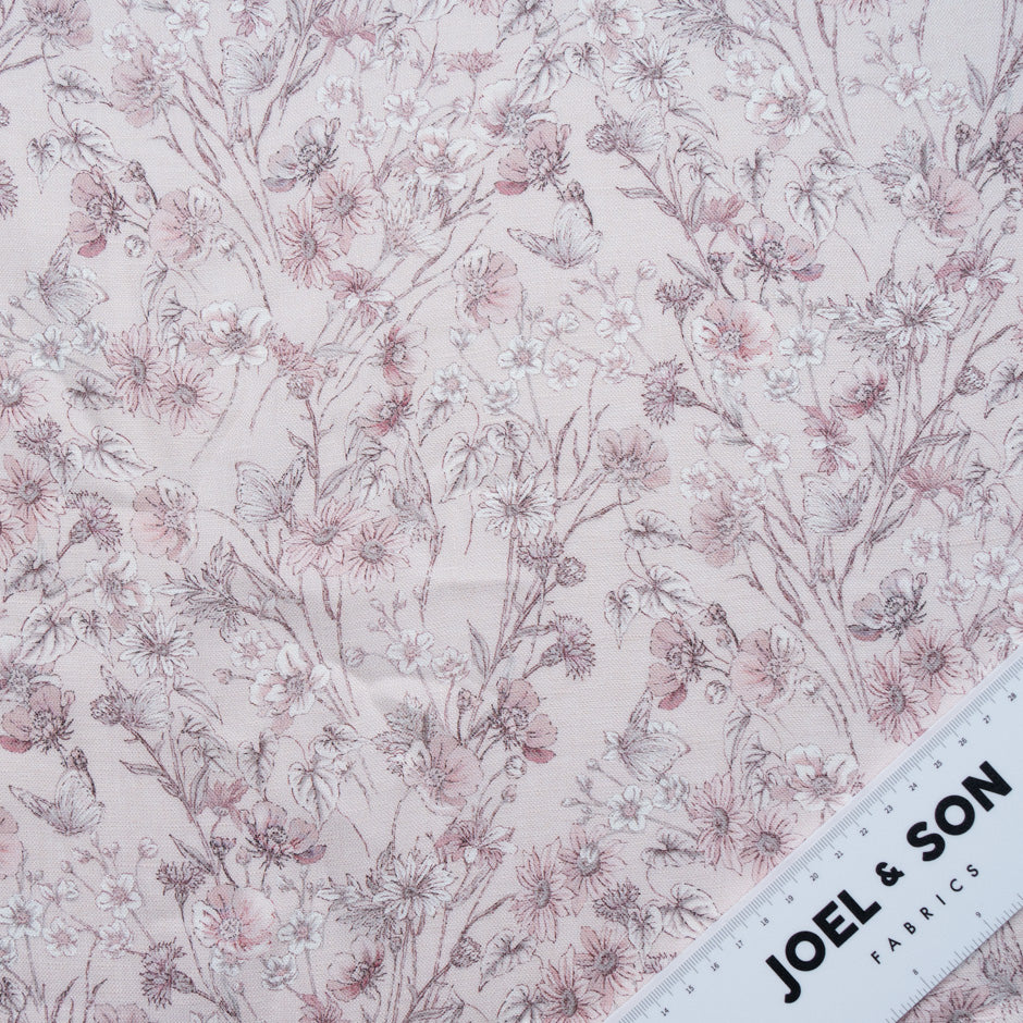 Delicate Pink Floral Printed Pure Linen