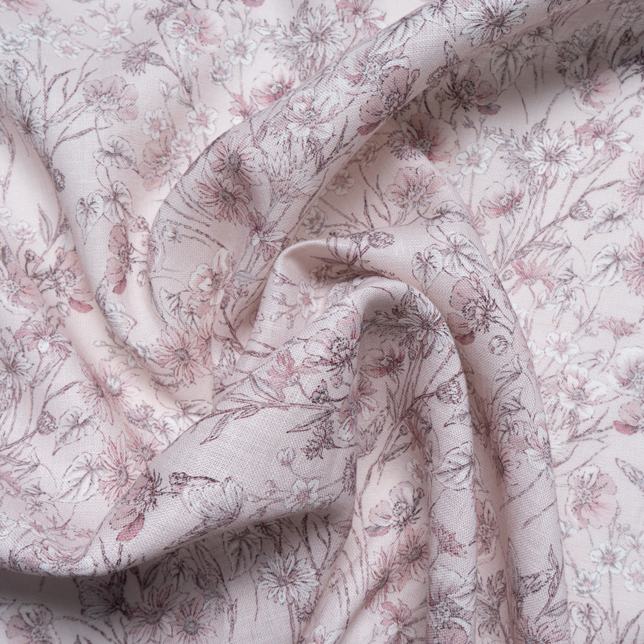 Delicate Pink Floral Printed Pure Linen
