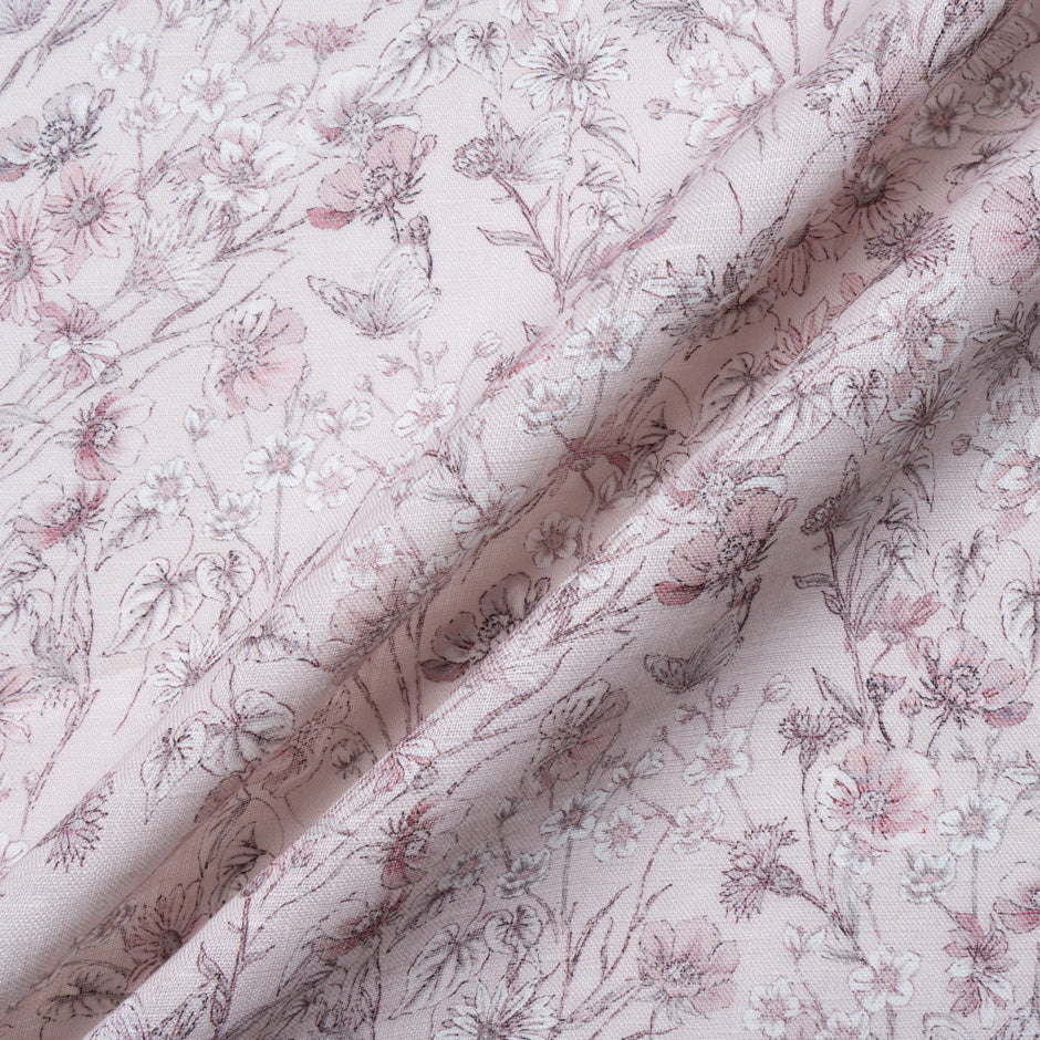 Delicate Pink Floral Printed Pure Linen