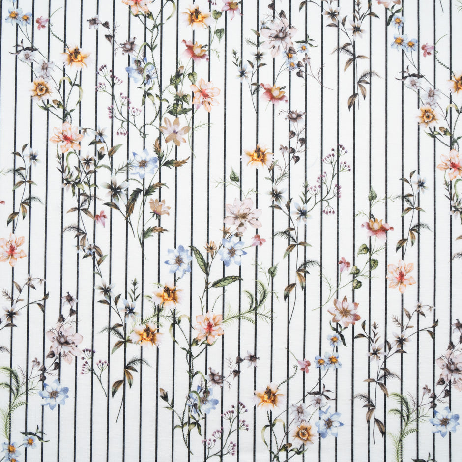 Multi Floral & Striped White Pure Linen