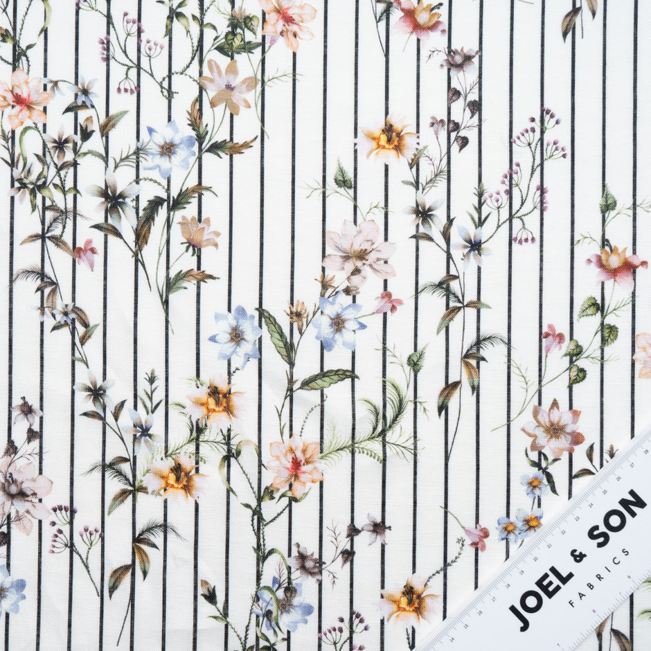 Multi Floral & Striped White Pure Linen