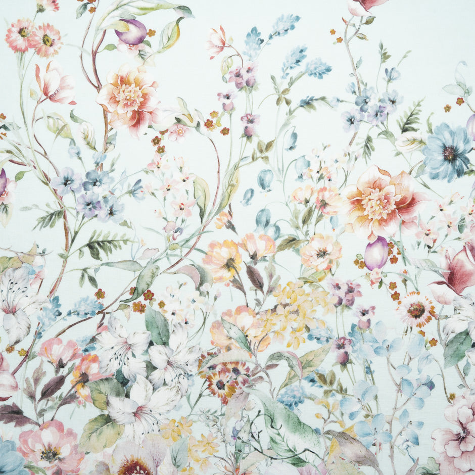 Pretty Floral Printed Pale Mint Linen