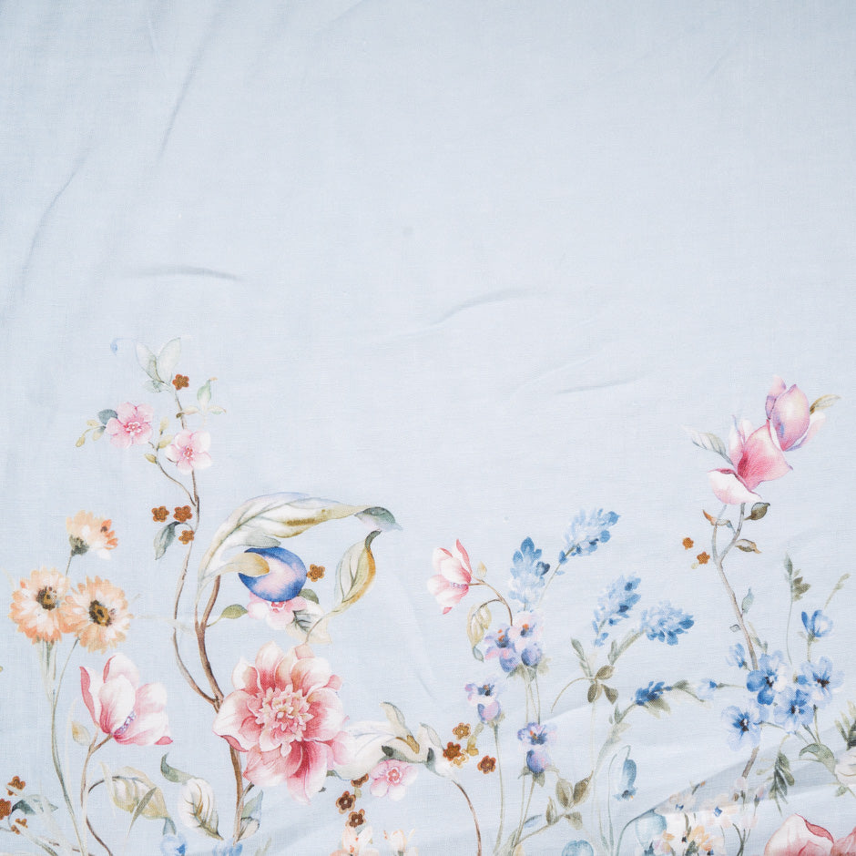 Pretty Floral Printed Soft Blue Linen